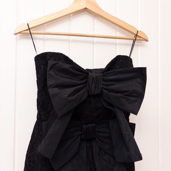 Brognano Strapless Black Lace Mini Dress Double Bow Party Dress Size 2 - Picture 3 of 9